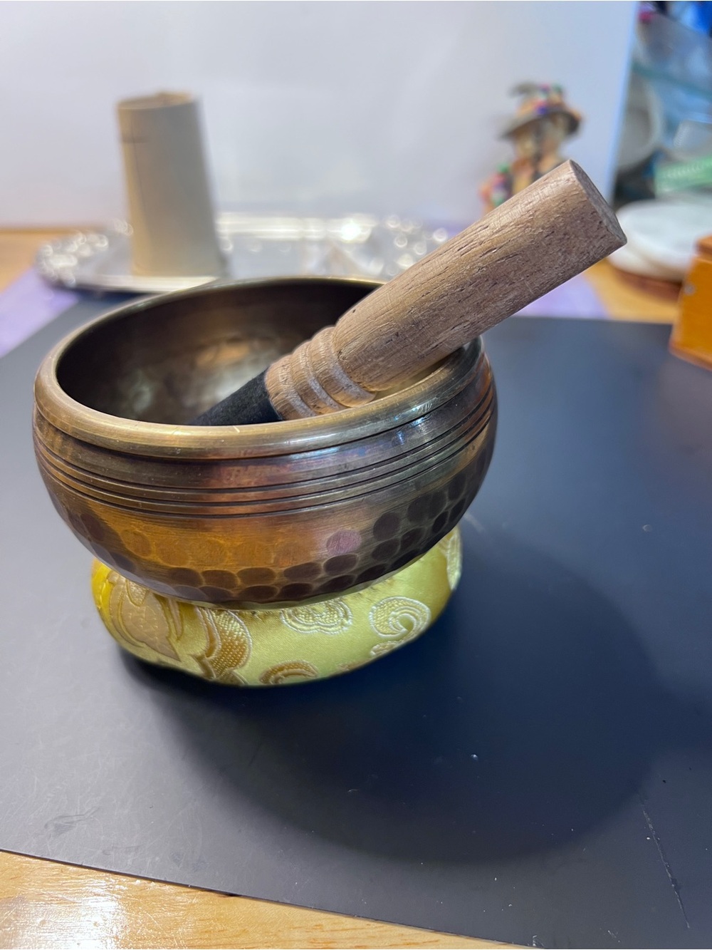 Hand Hammered Brass Singing Bowl with Wooden Mallet - Brass & Wood